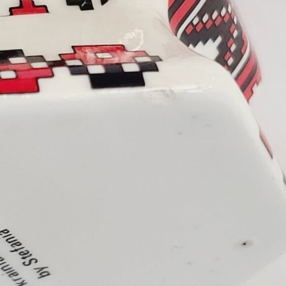 Ukrainian Arts by Stefania Red White Folk Art Patterned Vase Maximalist Eclectic - Picture 3 of 11